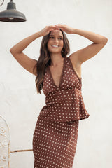 Kelso Top - Brown Polka Dot