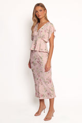 Kenna Satin Midi Skirt - Blush Rose