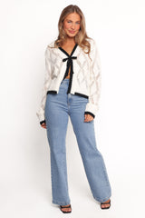 Lainy Bow Tie Font Cardigan - Cream