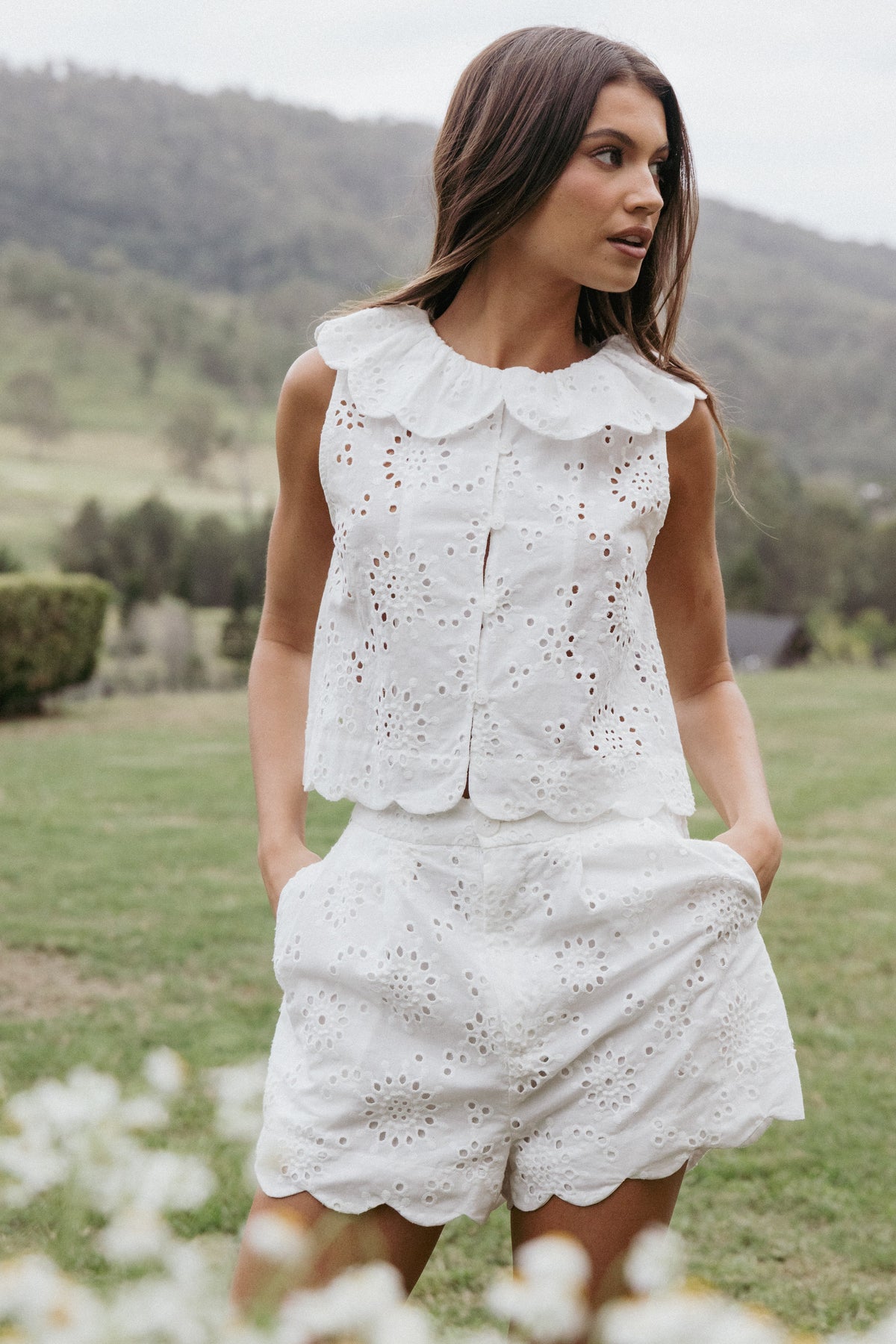 Nimi Eyelet Short Set - White