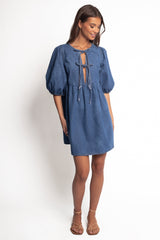 Romana Tie Front Mini Dress - Dark Denim