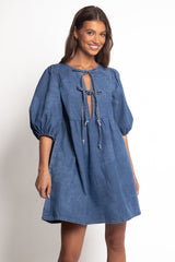 Romana Tie Front Mini Dress - Dark Denim