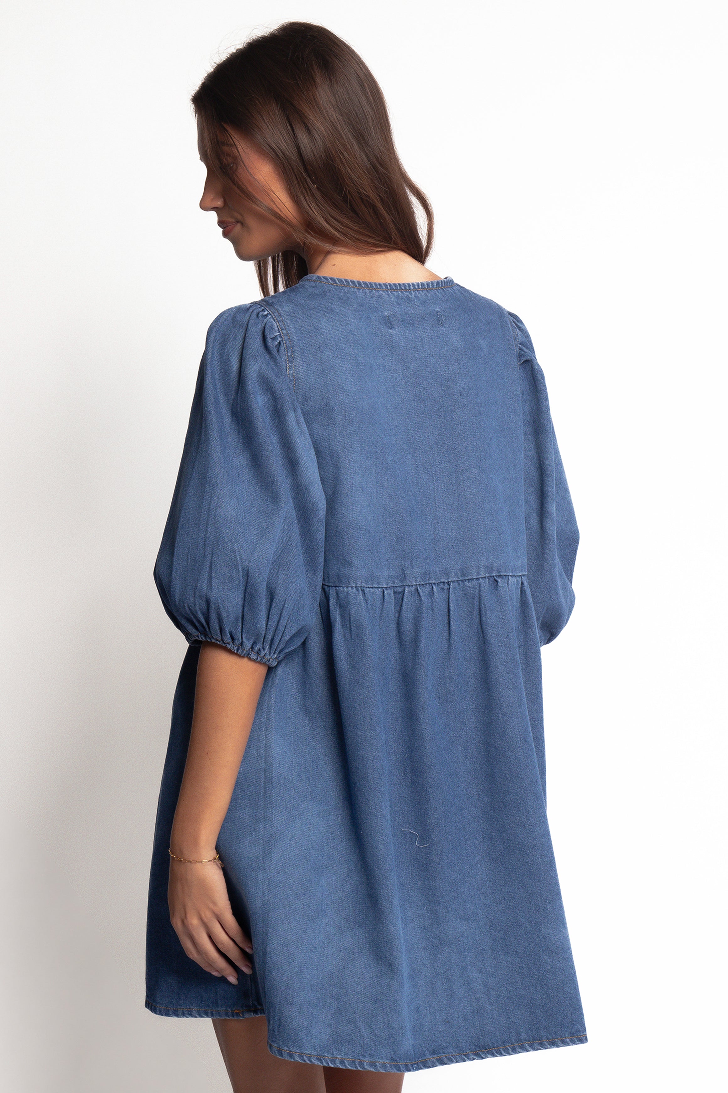 Romana Tie Front Mini Dress - Dark Denim