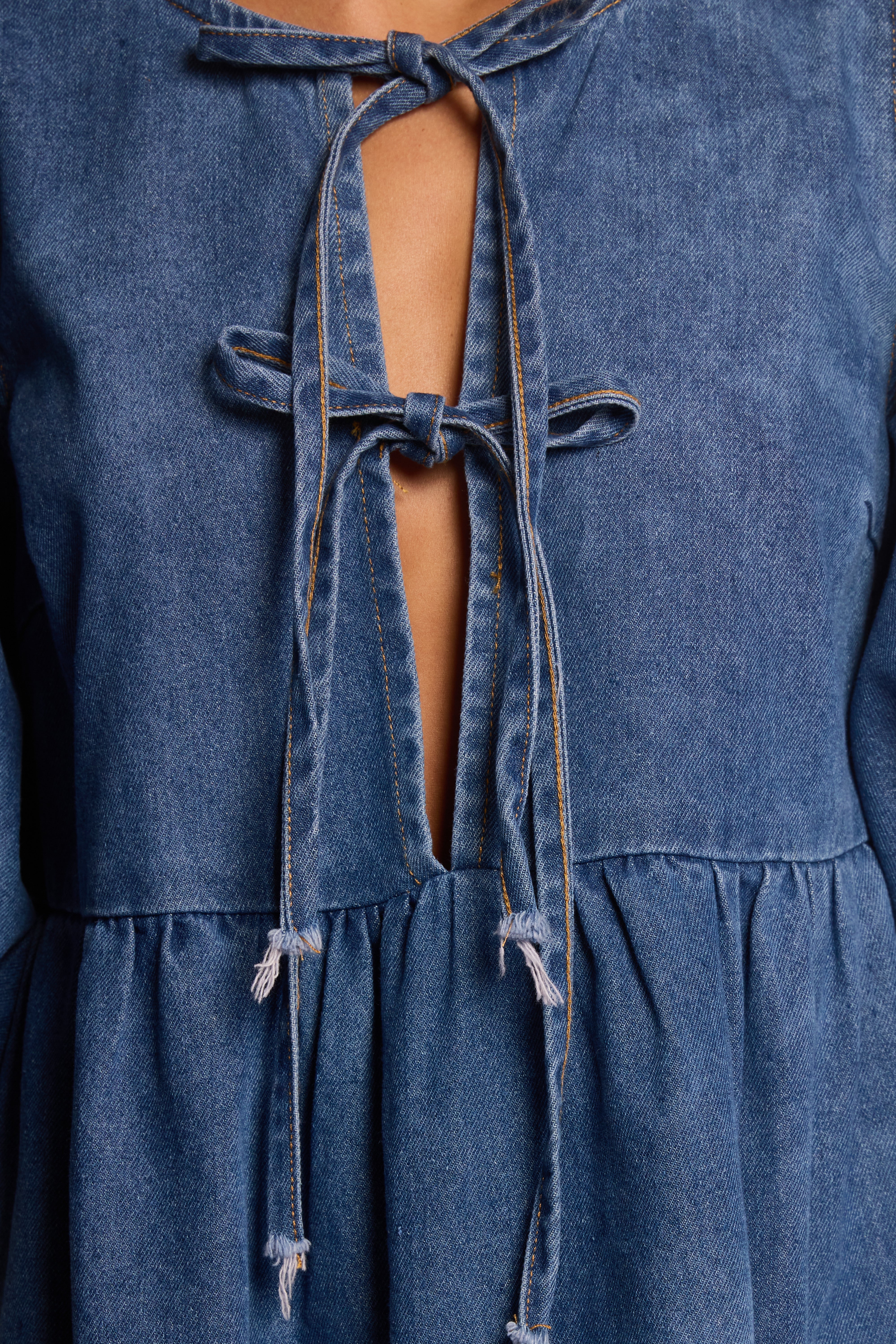Romana Tie Front Mini Dress - Dark Denim