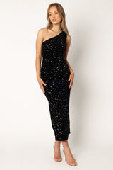 Kiki One Shoulder Midi Dress - Black