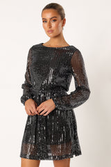 Linnie Long Sleeve Mini Dress - Black Sequin