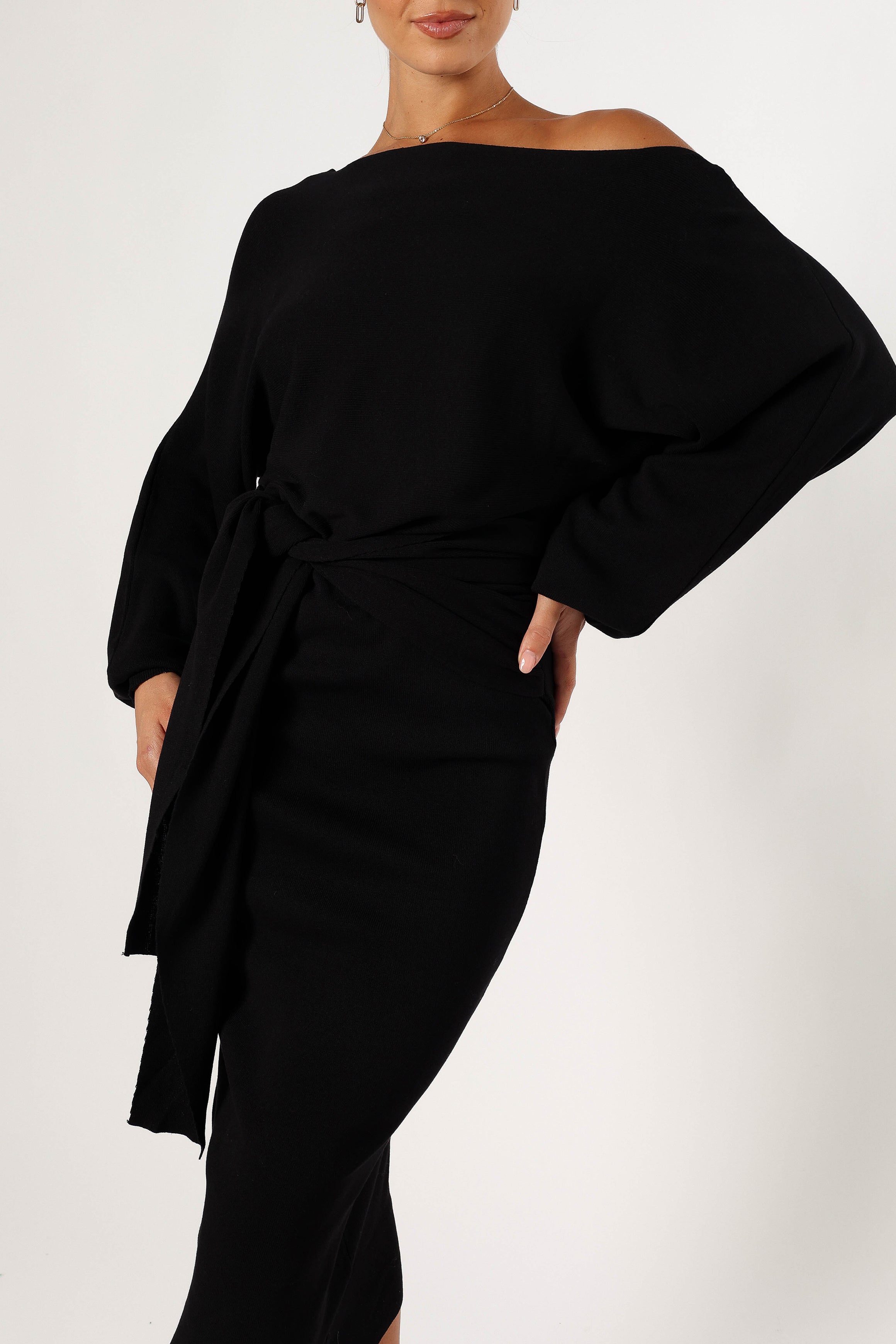 Prancer Off Shoulder Midi Dress - Black