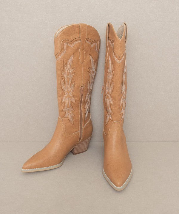 Ainsley Embroidered Cowboy Boot - Camel