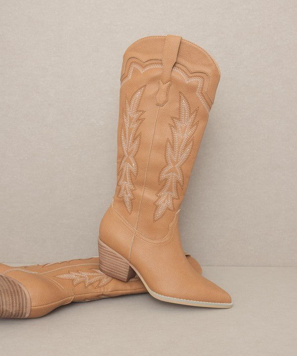 Ainsley Embroidered Cowboy Boot - Camel